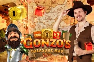 Official Live Dealer logo: Gonzo&#039;s Treasure Map by Evolution at Carousel Casino